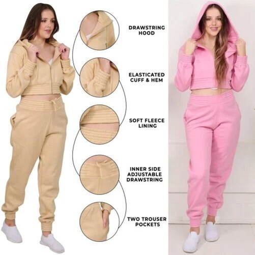 Donna Coordinato Top Corto Tuta da Ginnastica 2Pc Pullover Felpe Jogger Pant Set