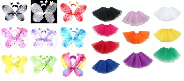 Toddler Girls Fairy Angel Butterfly Wings w Headband Wand Princess Costume Tutu