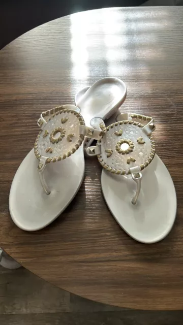 Jack Rogers Jelly Thong Sandals Georgica Size 9 Silver Gold Whipstitch Studded