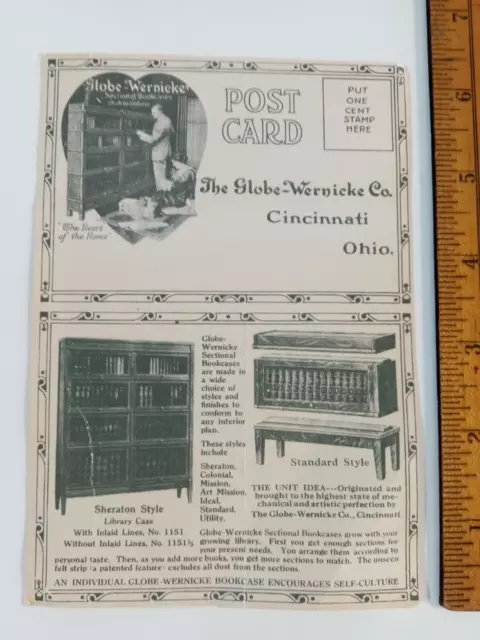 Cincinnati Ohio Globe-Wernicke Co Oak Sectional Bookcase Adv Postcard Bookplates