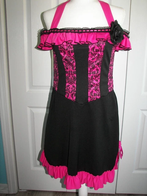 Cancan Burlesque Dancer Costume Girl Western Saloon Wild West Dress Pink Black