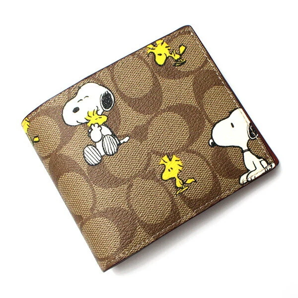 COACH PEANUTS 3-In-1 Wallet Signature Snoopy Woodstock CE714 QBE7V #043