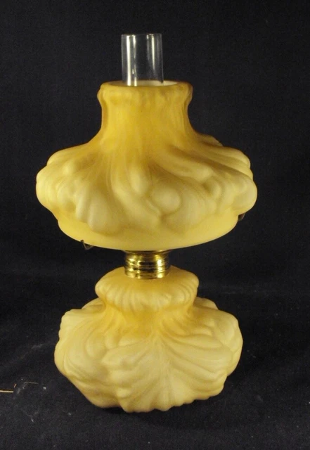 Miniature lamp Plume amber overlay LG Wright Fenton glass  student