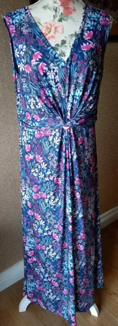 Ladies Size 18 Together Navy/Pink/Teal Floral Knot Waist Sleeveless Maxi Dress