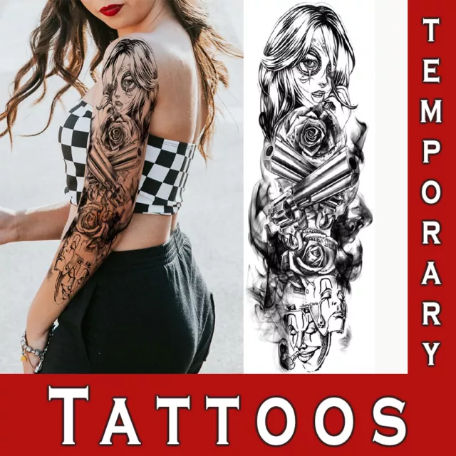 Temporary Tattoo Realistic Full Arm Sleeve Sticker Large Big Body Art Women Uk