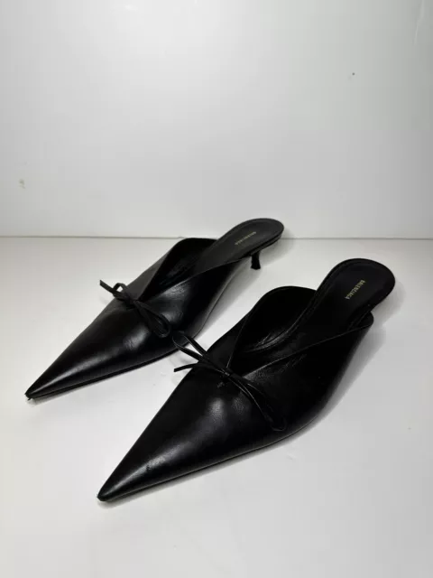 BALENCIAGA WOMENS BLACK Leather Knife Mules Kitten Heel Shoes Size 39.5 ...