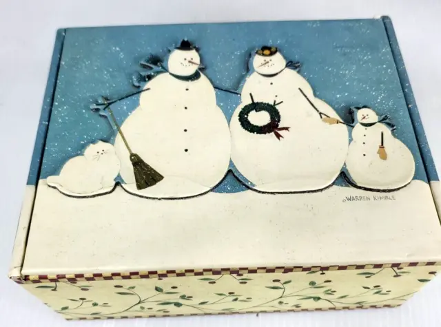 A BOX By Warren Kimble Snowman Family Mom Dad Child Cat