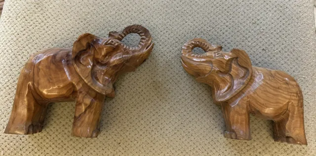 Pair Of Carved Wooden Elephants