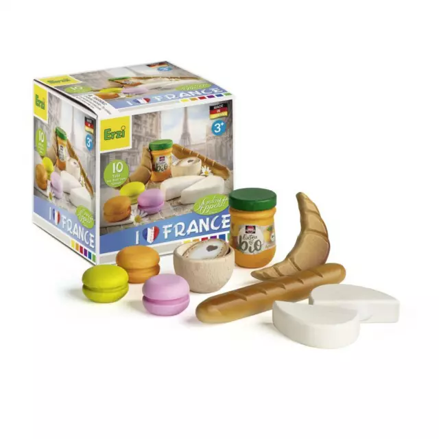 Erzi Set Frankreich: Baguette, Camembert, Croissant für Kinderküche (Holz) 28146