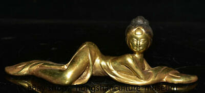 7.6" Rare old chinese Copper Gilt Dynasty Palace Beautiful woman sculpture