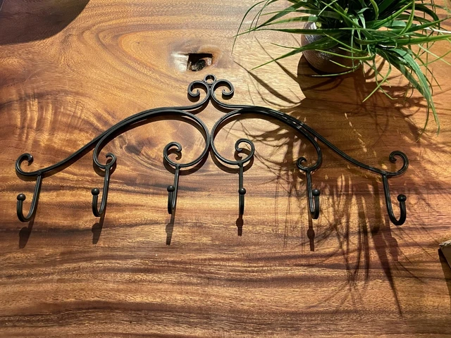 Large Blacksmith Iron Wall Mount Coat Rack 5-Hook hanger Farmhouse Vintage-Black 3