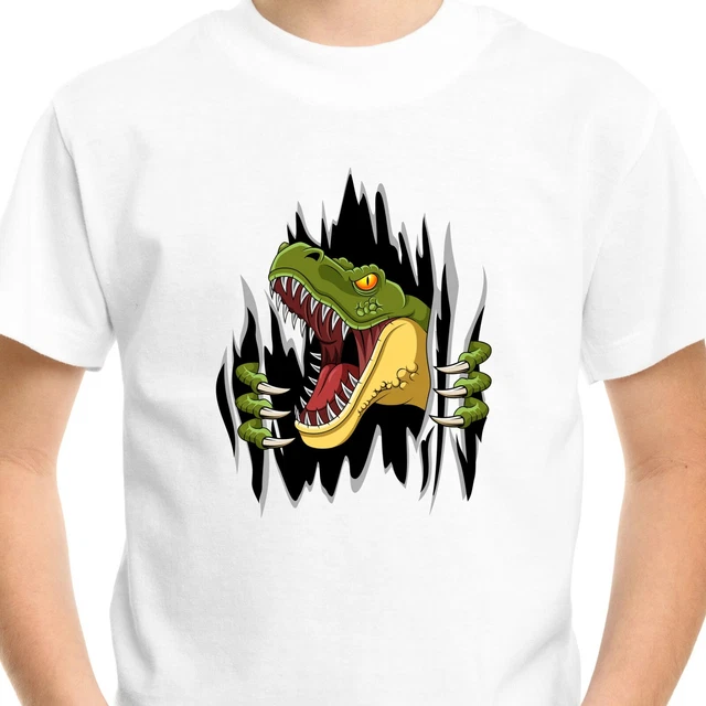 Dinosaur Jurassic T-Shirt Gift Kids Boys Birthday T-Rex Ripped Dino Funny Top