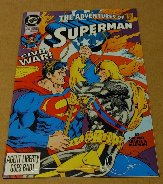 Adventures of Superman #492 Signed by Walter Simonson Civil War Jerry Ordway VF+