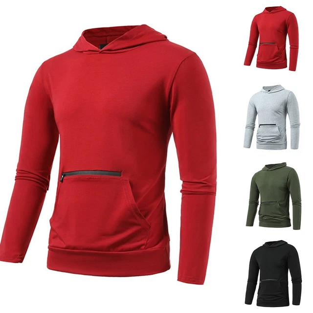 Pullover Uomo Felpa con Cappuccio Moda Doppio Tasca Tinta Unita Maglia