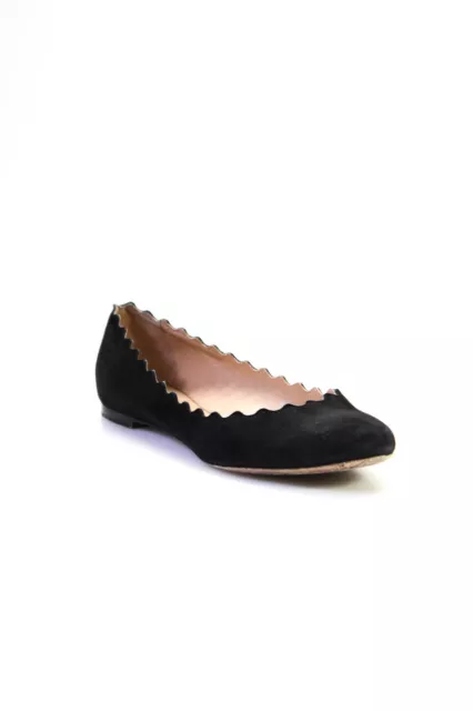 Chloe Womens Lauren Scalloped Suede Round Toe Ballerina Flats Black Size 38 8