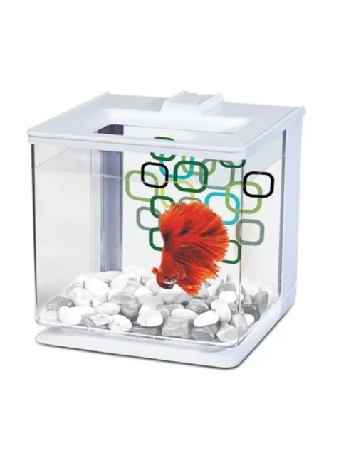 Marina Betta Small Fish Tank 0.7 Gal Aquarium Kit Self-Cleaning System White 2