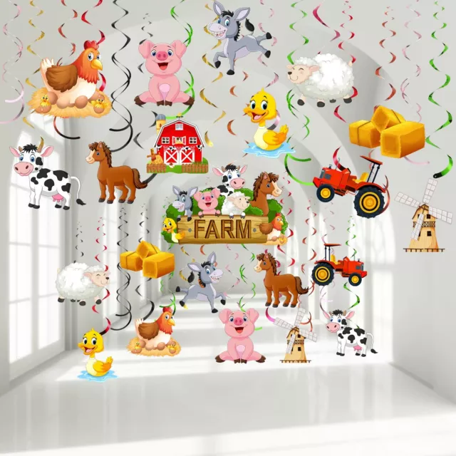 30 Pieces Farm Animal Party Hanging Swirl Decorations, Barnyard Theme Birthday P