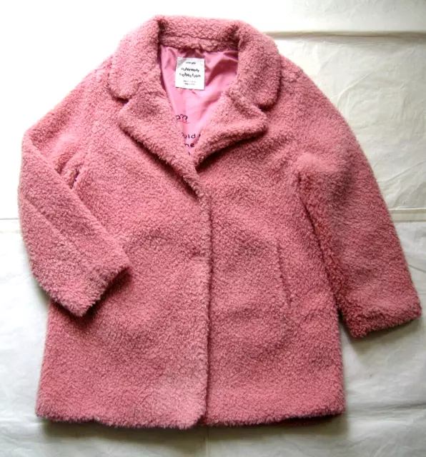 Zara Girls Pink Teddy Fur Winter Jacket Coat Size 11-12 Years