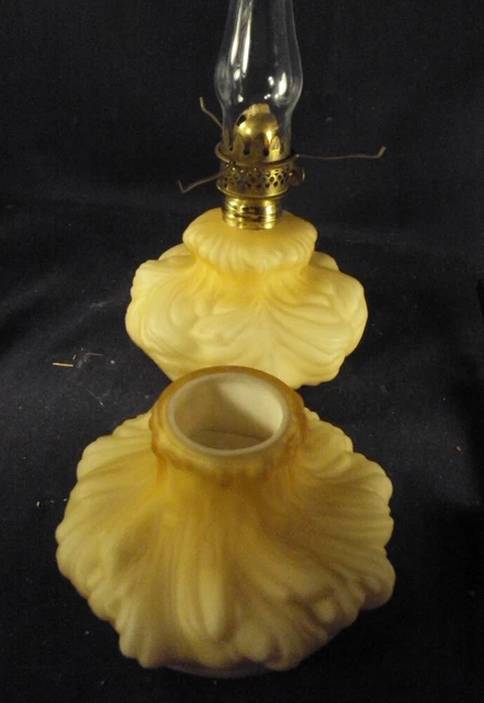 Miniature lamp Plume amber overlay LG Wright Fenton glass  student 2