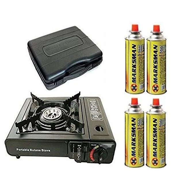 4 BUTANE ADJUSTABLE GAS BOTTLES CANISTER CAMPING HEATER COOKER BBQ £116
