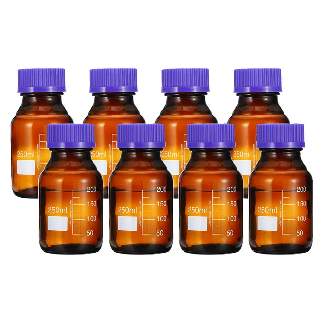 8 Pack Media Storage Bottles, 250ml Borosilicate Glass Graduated Bottles Brown