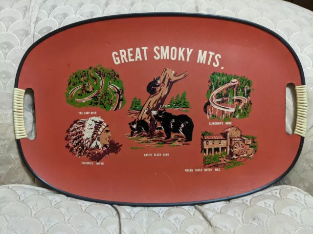 Great Smoky Mountains Tray Souvenir Vintage Orange Painted Chief Japan 1950s