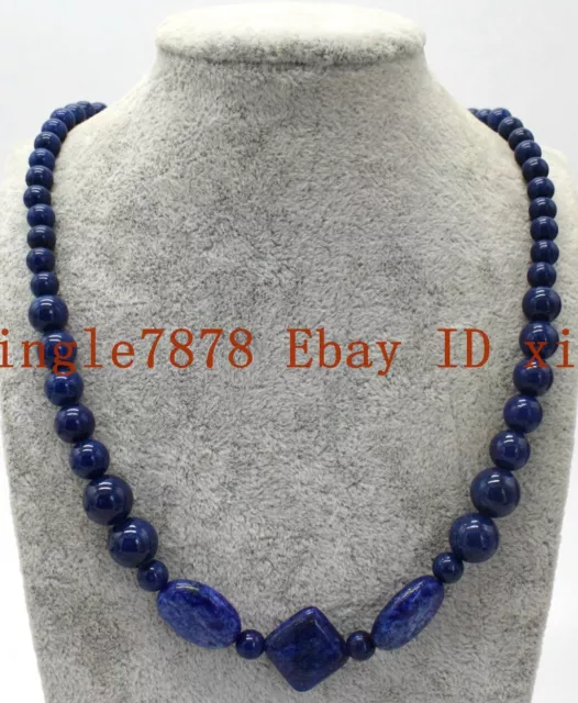 Beautiful Natural Blue Egyptian Lapis Lazuli Gemstone Beads Necklace 20" AAA+ 3
