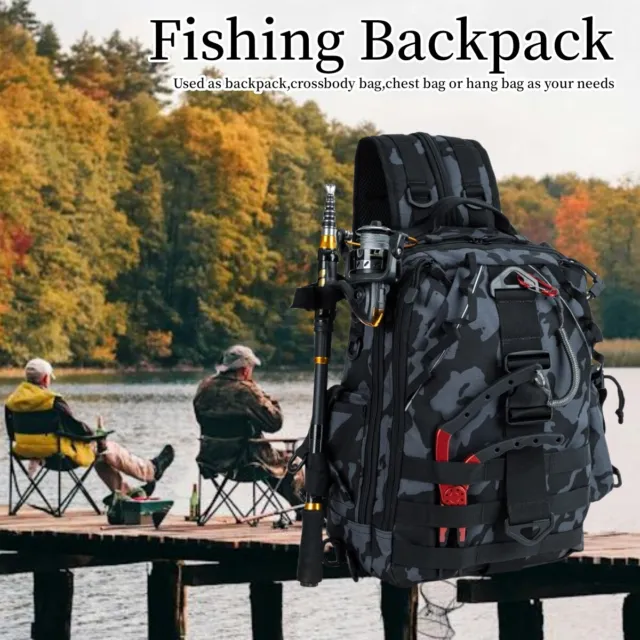 Fishing Backpack Tackle Storage Bag Fishing Gear Pack with Rod