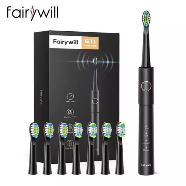 FAIRYWILL E11 Sonic Electric Toothbrush Waterproof USB Charge With 8 Heads