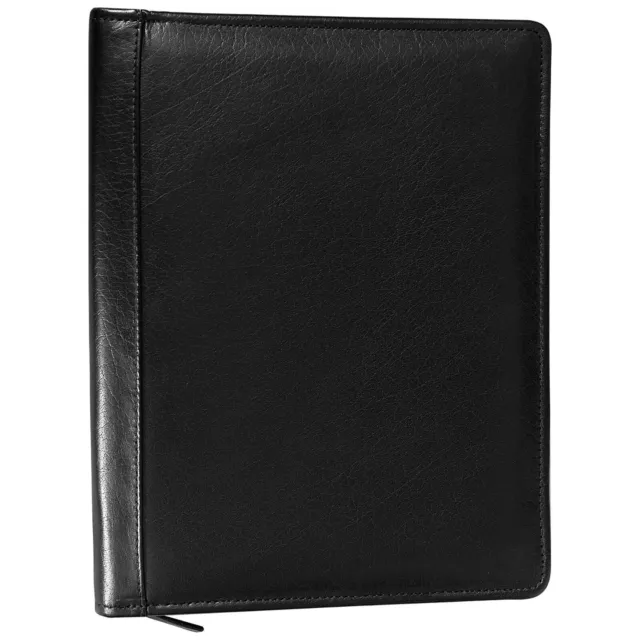 Handmade Real Leather Portfolio, A4 Document Case Folder Zipper Padfolio - Black