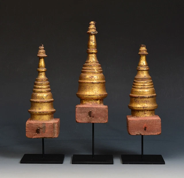 19th Century, Mandalay, A Set of Antique Burmese Wood Carving Pagoda Stupa 8
