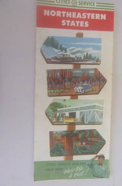 1954 Northeastern United States road map Cities Service gas