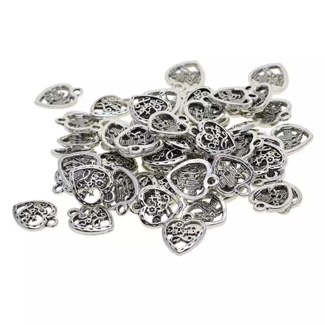 50 Pcs Filigree Heart Pendants Charms Making