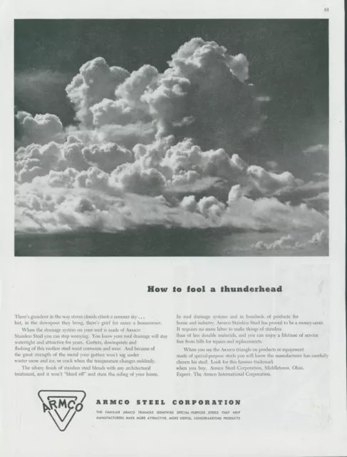1949 Armco Steel Cloud How To Fool Thunderhead Drainage Home Vtg Print Ad SP13