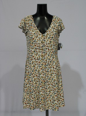 Fortune & Ivy Women's Jana Button Detail Floral Knit Dress DM9 White Large NWT