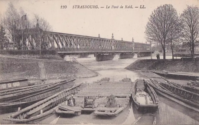 CPA 67 ALSACE - STRASBOURG Le Pont de KEHL sur le RHIN - Barques de pêche Animée