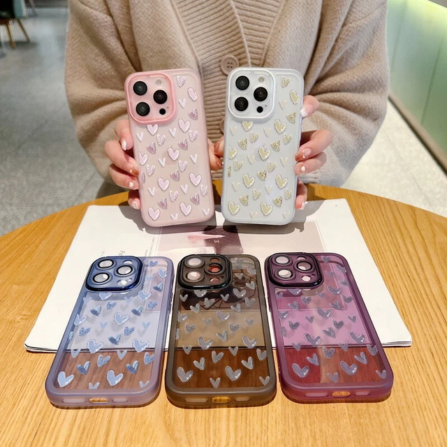 Phone Case For iPhone 15 Pro Max 14 13 12 11 Love Heart Soft Clear Bumper Cover
