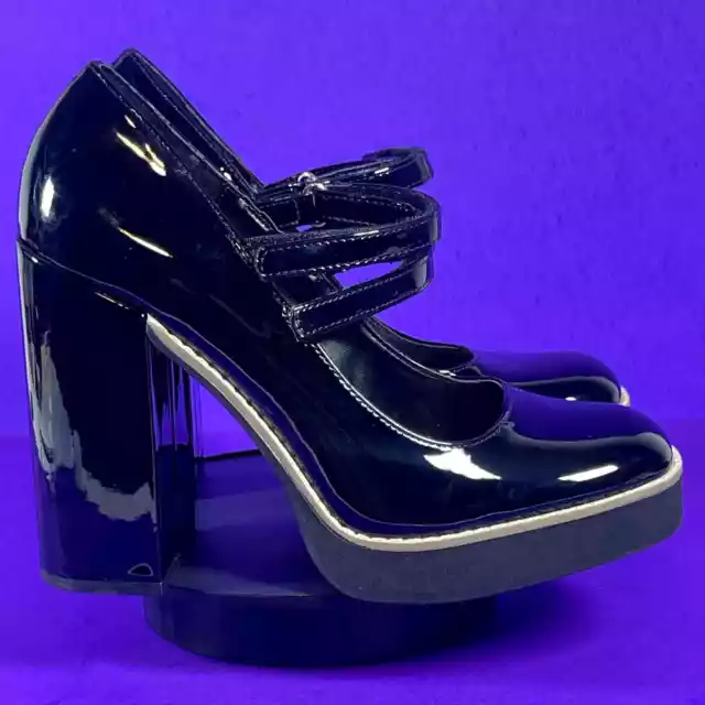 STEVE MADDEN WOMEN'S Black Patent Block Heel Twice Mary Jane Heels Shoe ...
