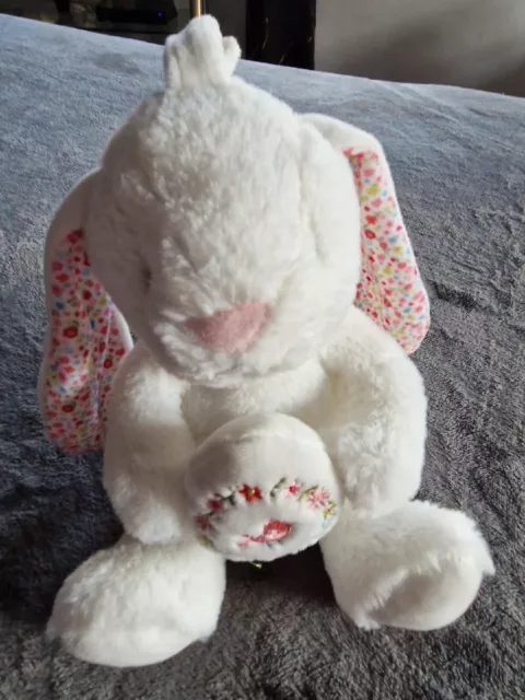 Pommette Doudou Peluche Lapin Musical Blanc Rose Fleur Oiseau