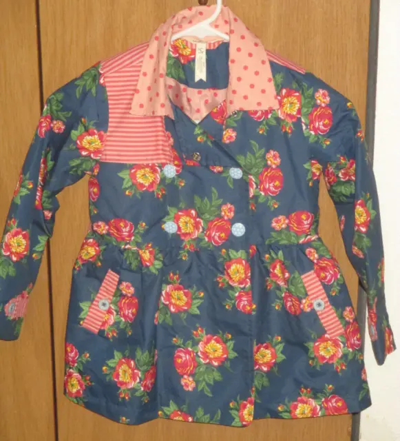 Matilda Jane Girl's Size 6 Brilliant Down Came the Rain Coat Floral Stripes