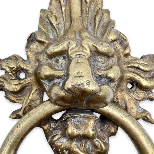 vintage gold tone cast metal sun lion door knocker no knocking plate 2.2 lbs