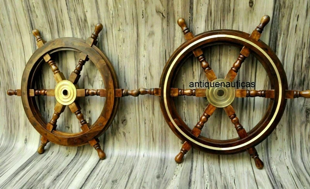 Set OF 2 Nautical 24" Wooden Ship Steering Wheel Pirate Décor Wood Wall Boat
