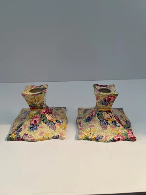 Royal Winton, Grimwades - Weibeck chintz set of 2 low candlestick holders