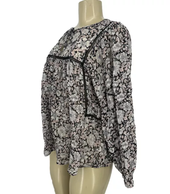 Rebecca Taylor 6 Lindsay 3/4-Sleeve Floral Silk-Blend Top, Black/Cameo Pink VK1 2