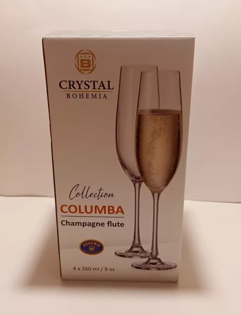 Bohemia Crystal Czech Republic Champagne Flutes Set Of 4 9oz NIB