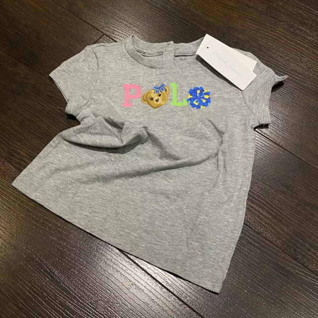 NWT Polo Ralph Lauren Bear Logo T-Shirt Baby Girl Size 24M Grey Brand New