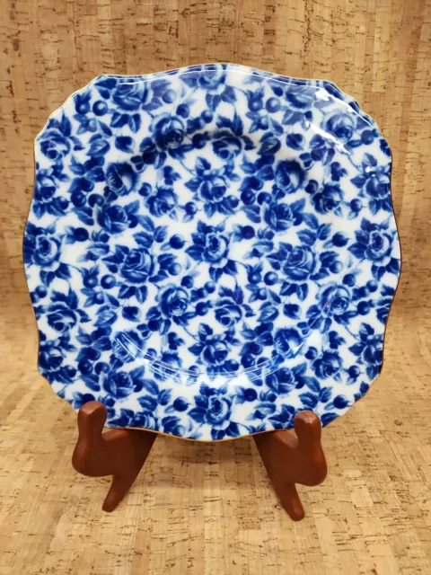 ROYAL DANUBE #1866 Calico Porcelain 8 1/4 inch Dessert Plate Blue Roses Gold Rim