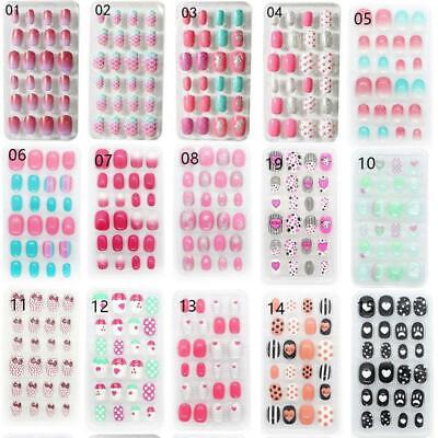24 piezas/juego de 24 piezas para niños niñas cubierta completa uñas postizas niños manicura uñas arte decoración punta