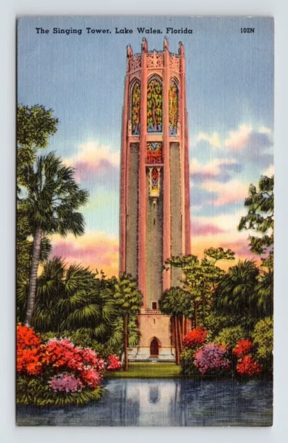 Lake Wales Florida Singing Bok Tower Mountain Lake Sanctuary Linen Postcard