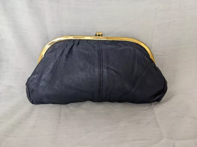 Debenhams Vintage Leather Navy Clutch Bag Purse